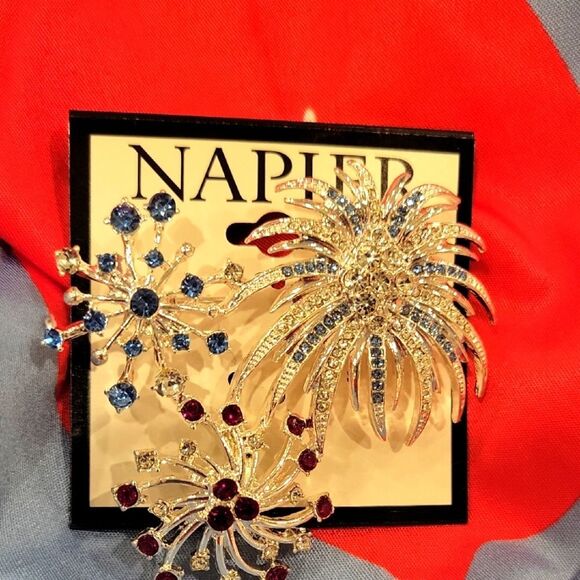 Napier Gold and Silver Brooch with Blue and Red Accents - Picture 1 of 3